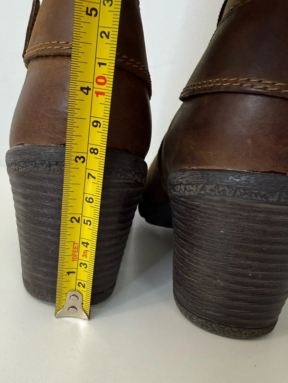 B.O.C. Distressed Brown Leather Buckle Riding Boots Stacked Block Heel Size 9.5